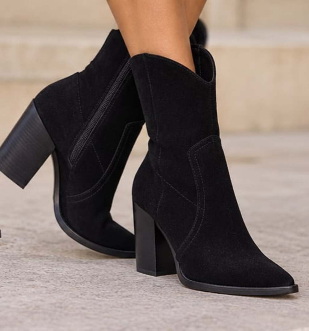Jeffrey Campbell Black Suede Pointed Toe Western Ankle Boots Size 10